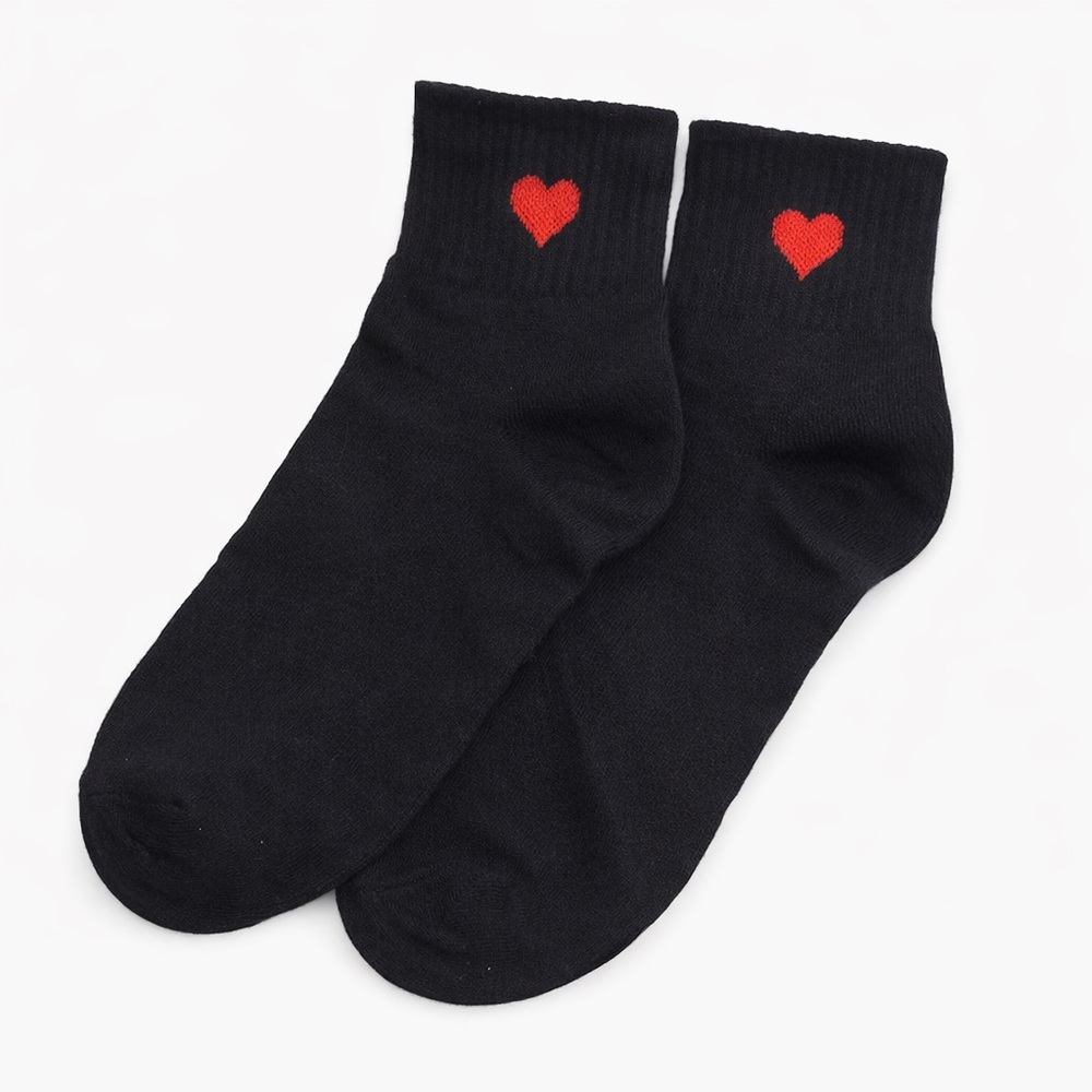 Black Red Heart Ankle Socks NEW